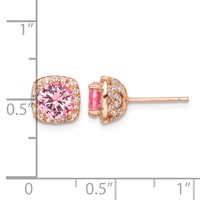 Sterling Silver Rose-tone Square Pink Crystal Center and CZ Post Earrings view 4