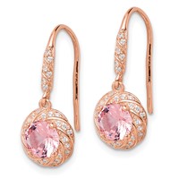 Sterling Silver Rose-tone Pink Crystal and CZ Dangle Earrings view 2