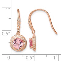 Sterling Silver Rose-tone Pink Crystal and CZ Dangle Earrings view 4