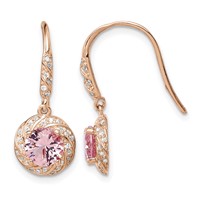 Sterling Silver Rose-tone Pink Crystal and CZ Dangle Earrings view 1