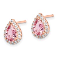 Sterling Silver Rose-plated Post CZ and Pear Teardrop Pink Crystal Earring view 2