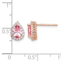 Sterling Silver Rose-plated Post CZ and Pear Teardrop Pink Crystal Earring view 4