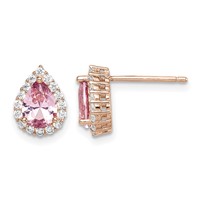 Sterling Silver Rose-plated Post CZ and Pear Teardrop Pink Crystal Earring view 1