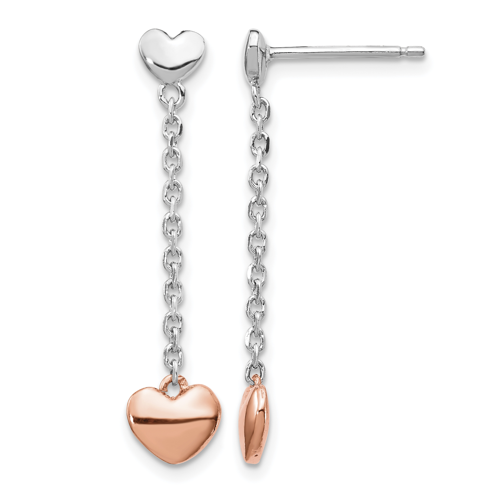 Sterling Silver RH-plated Rose gold-plated Heart Post Earrings (QE14079)