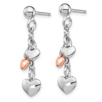 Sterling Silver Rhodium-plated Rose Gold-plated Heart Dangle Post Earrings view 2