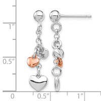 Sterling Silver Rhodium-plated Rose Gold-plated Heart Dangle Post Earrings view 4