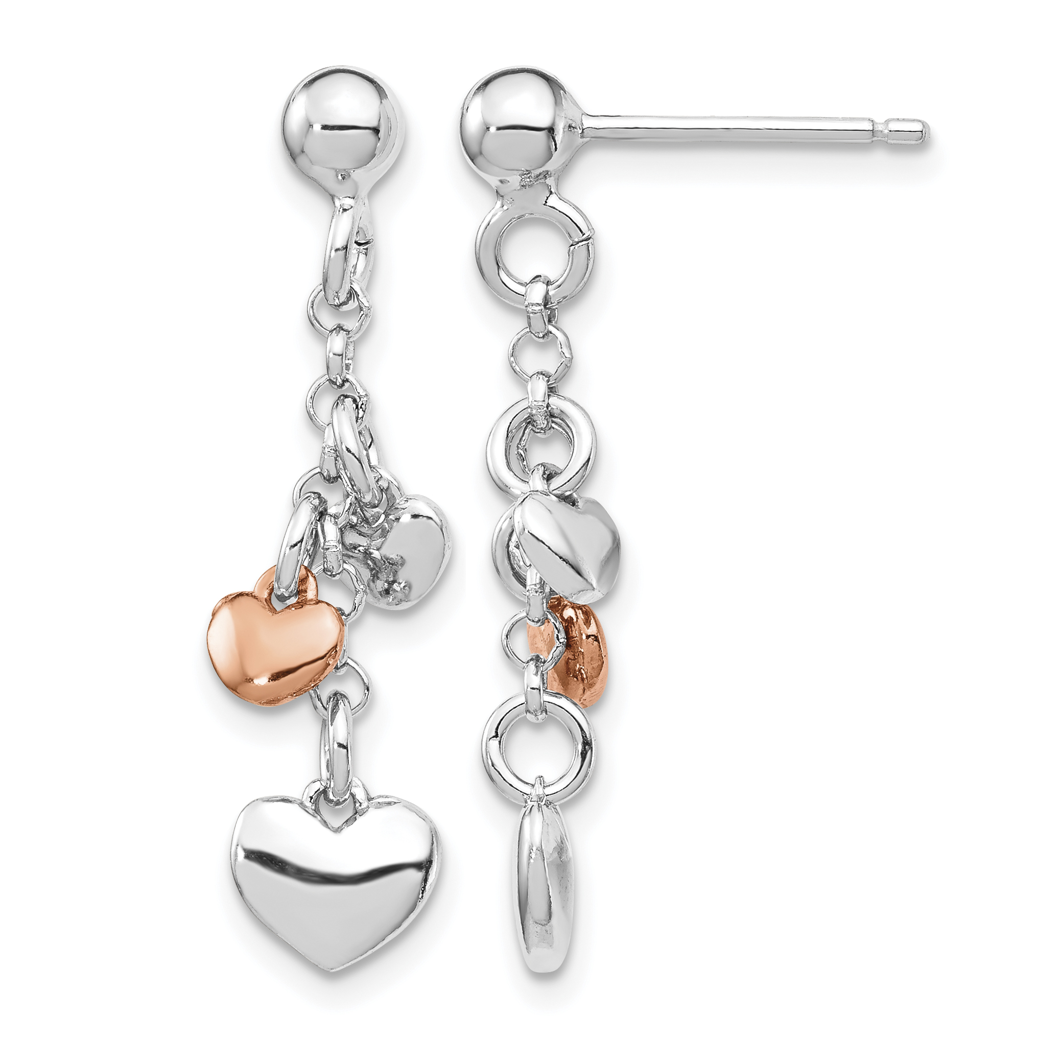 Sterling Silver RH-plated Rose gold-plated Heart Dangle Earrings (QE14081)