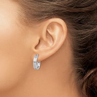 Sterling Silver Rhodium-plated Textured 5x 20mm Hoop Earrings view 3