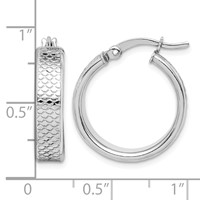 Sterling Silver Rhodium-plated Textured 5x 20mm Hoop Earrings view 4