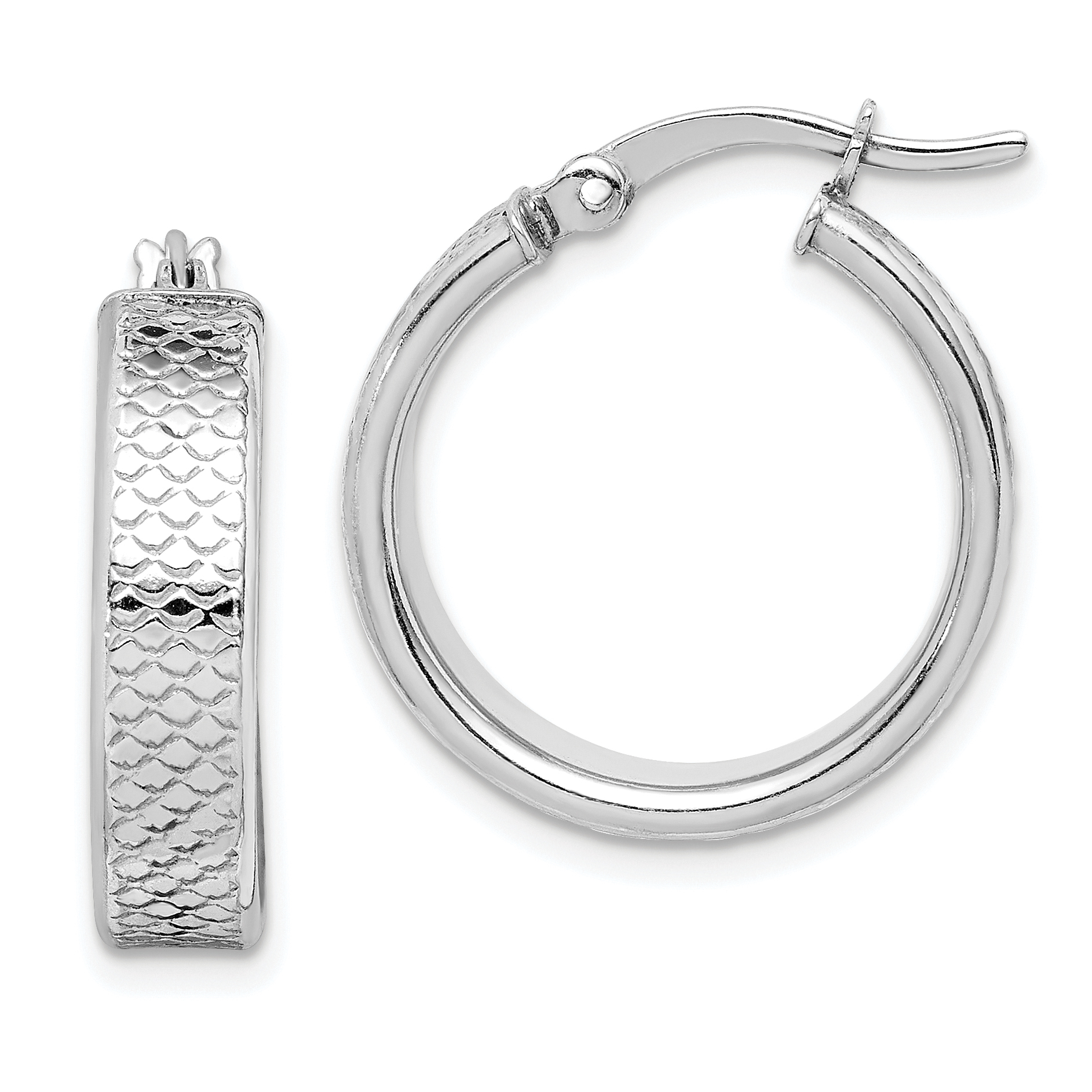 Sterling Silver Rhodium-plated Textured 5x20mm Hoop Earrings (QE14096)