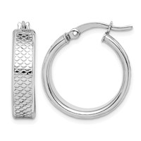 Sterling Silver Rhodium-plated Textured 5x 20mm Hoop Earrings view 1