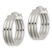 Sterling Silver Polished Grooved 6.5x 20mm Hoop Earrings view 2