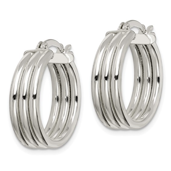 Sterling Silver Polished Grooved 6.5x20mm Hoop Earrings