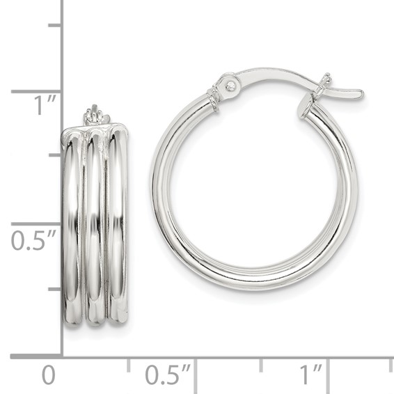 Sterling Silver Polished Grooved 6.5x20mm Hoop Earrings