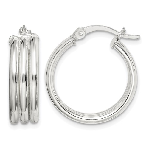 Sterling Silver Polished Grooved 6.5x 20mm Hoop Earrings