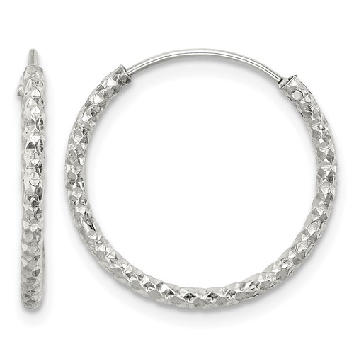 Sterling Silver Diamond Cut 1.5x 18mm Endless Hoop Earrings