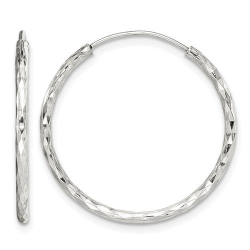 Sterling Silver Diamond Cut 1.5x 24mm Endless Hoop Earrings