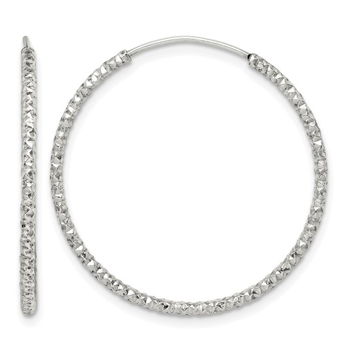 Sterling Silver Diamond Cut 1.5x 28mm Endless Hoop Earrings