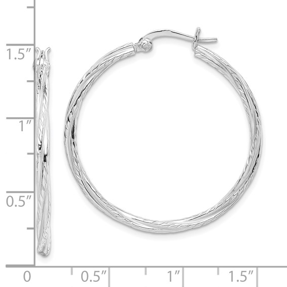 Sterling Silver Rhodium Plated 2x35mm Twisted Hoop Earrings