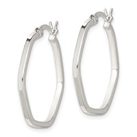Sterling Silver Polished Square Tube Hexagon Hoop Earrings view 2