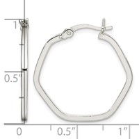 Sterling Silver Polished Square Tube Hexagon Hoop Earrings view 4