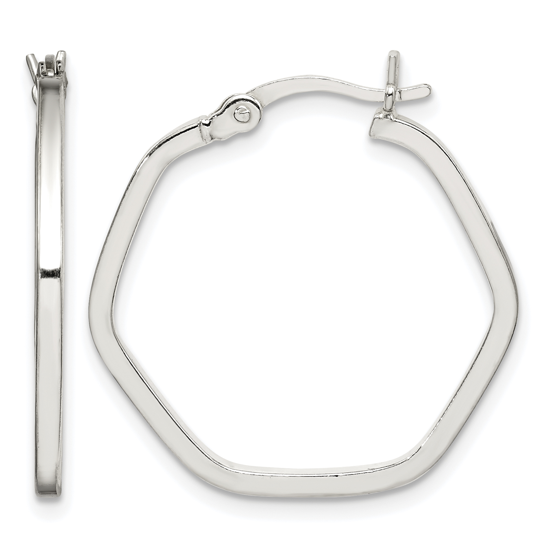 Sterling Silver Polished Square Tube Hexagon Hoop Earrings (QE14104)