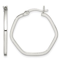 Sterling Silver Polished Square Tube Hexagon Hoop Earrings view 1