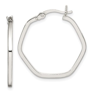 Sterling Silver Polished Square Tube Hexagon Hoop Earrings