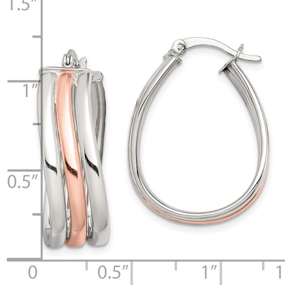 Sterling Silver Rose-tone Polished Wavy Hoop Earrings