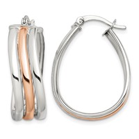 Sterling Silver Rose Gold-plated Polished Wavy Hoop Earrings view 1