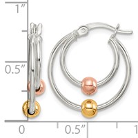 Sterling Silver Rose and Yellow Gold-plated Bead Hoop Earrings view 4