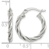 Sterling Silver Twisted Textured 3x20mm Hoop Earrings view 4