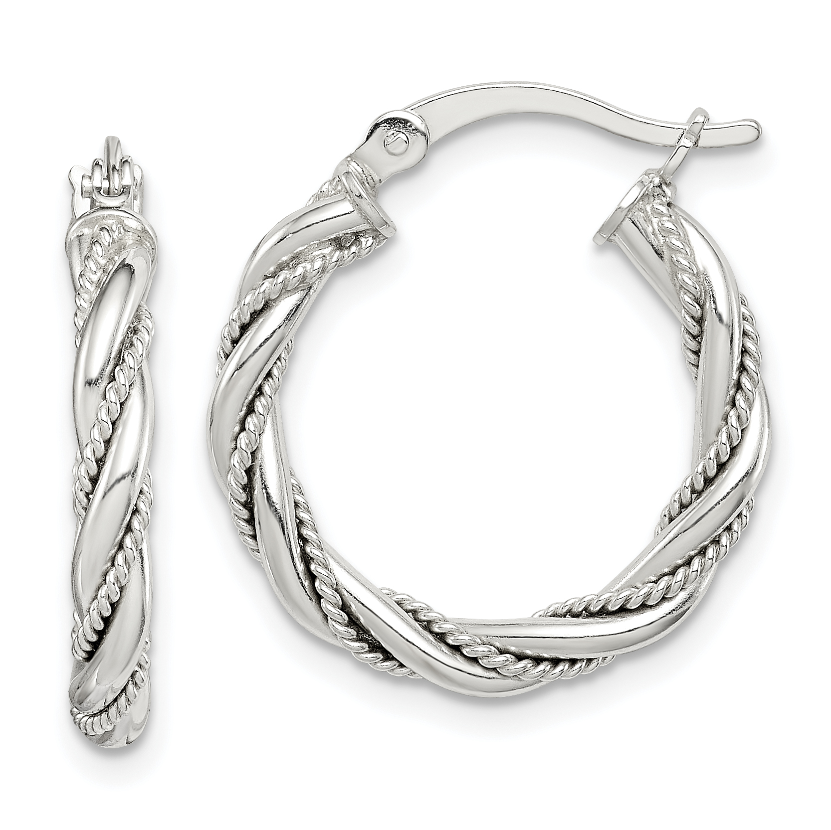 Sterling Silver Twisted Textured 3x20mm Hoop Earrings (QE14117)