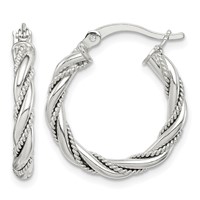 Sterling Silver Twisted Textured 3x20mm Hoop Earrings view 1