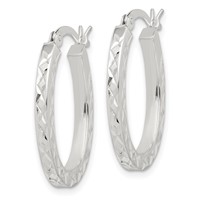Sterling Silver Diamond-cut 2.5mm Oval Hoop Earrings view 2