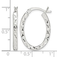 Sterling Silver Diamond-cut 2.5mm Oval Hoop Earrings view 4