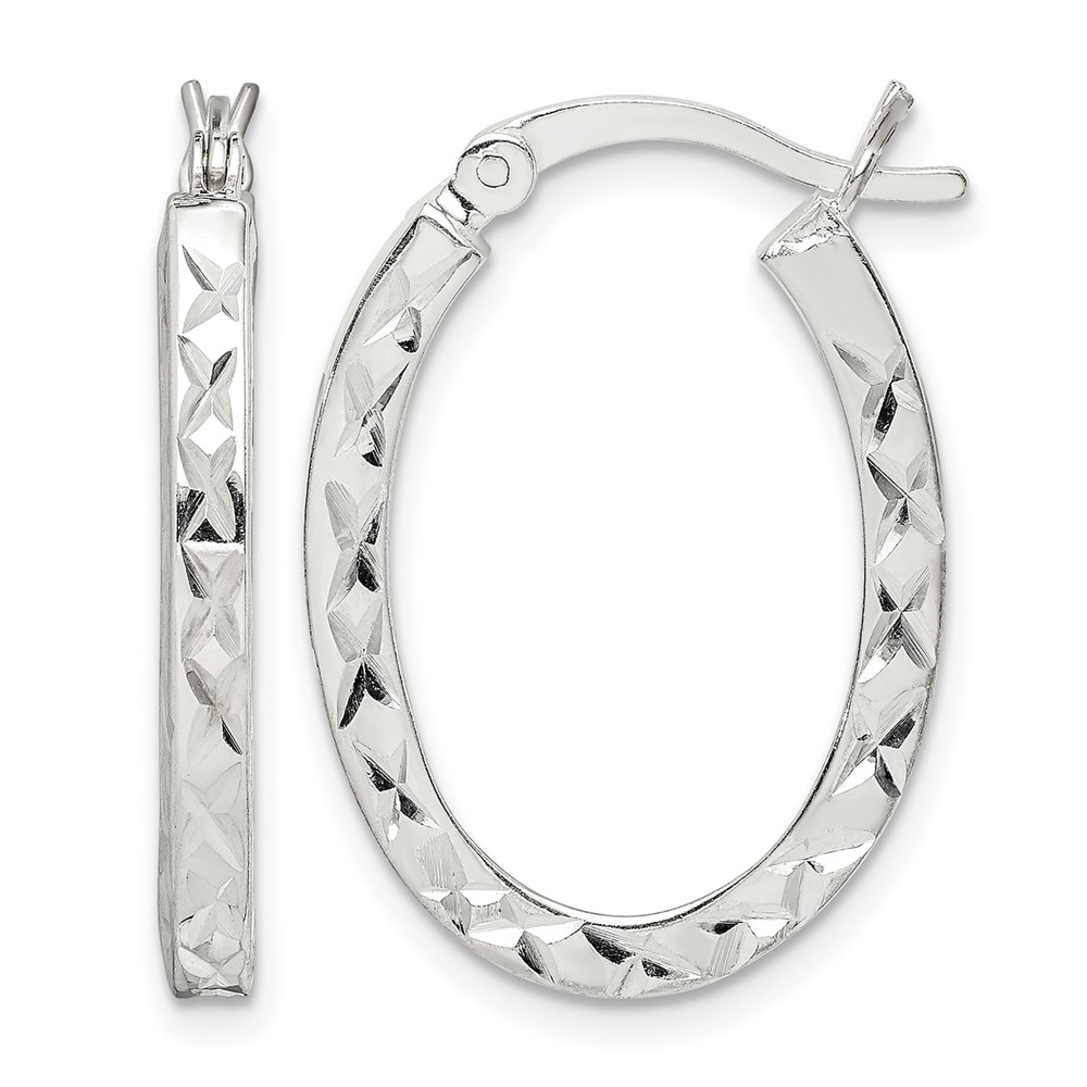 Sterling Silver Diamond-cut 2.5mm Oval Hoop Earrings
