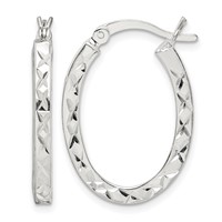 Sterling Silver Diamond-cut 2.5mm Oval Hoop Earrings view 1