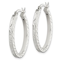 Sterling Silver Diamond-cut 2.5mm Oval Hoop Earrings view 2