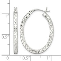 Sterling Silver Diamond-cut 2.5mm Oval Hoop Earrings view 4