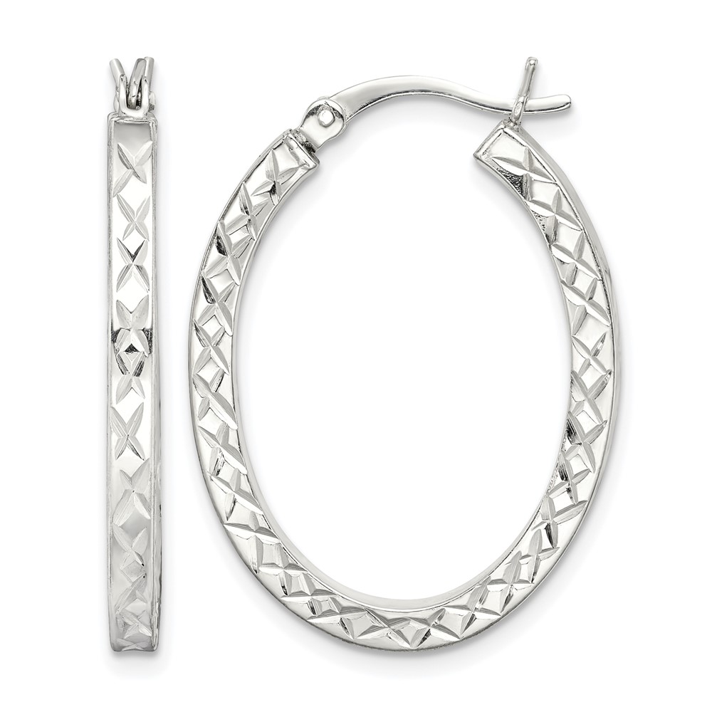 Sterling Silver Diamond-cut 2.5mm Oval Hoop Earrings