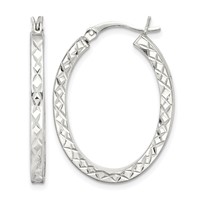 Sterling Silver Diamond-cut 2.5mm Oval Hoop Earrings view 1