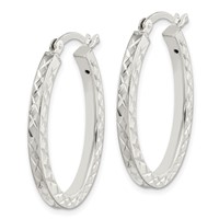 Sterling Silver Diamond-cut 2.5mm Oval Hoop Earrings view 2