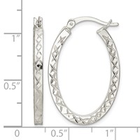Sterling Silver Diamond-cut 2.5mm Oval Hoop Earrings view 4