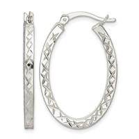 Sterling Silver Diamond-cut 2.5mm Oval Hoop Earrings view 1