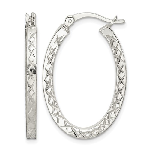 Sterling Silver Diamond-cut 2.5mm Oval Hoop Earrings