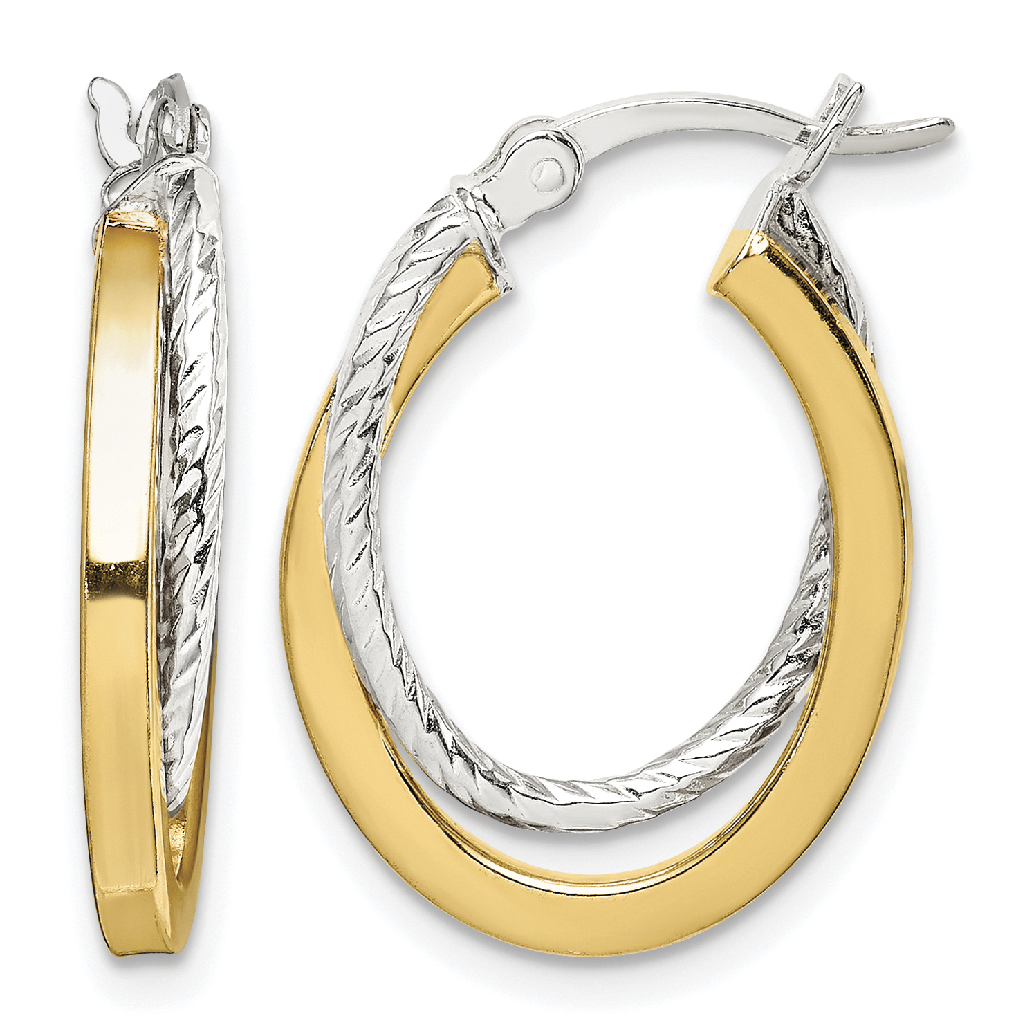 Sterling Silver and Gold Tone Double Hoop Earrings (QE14123)