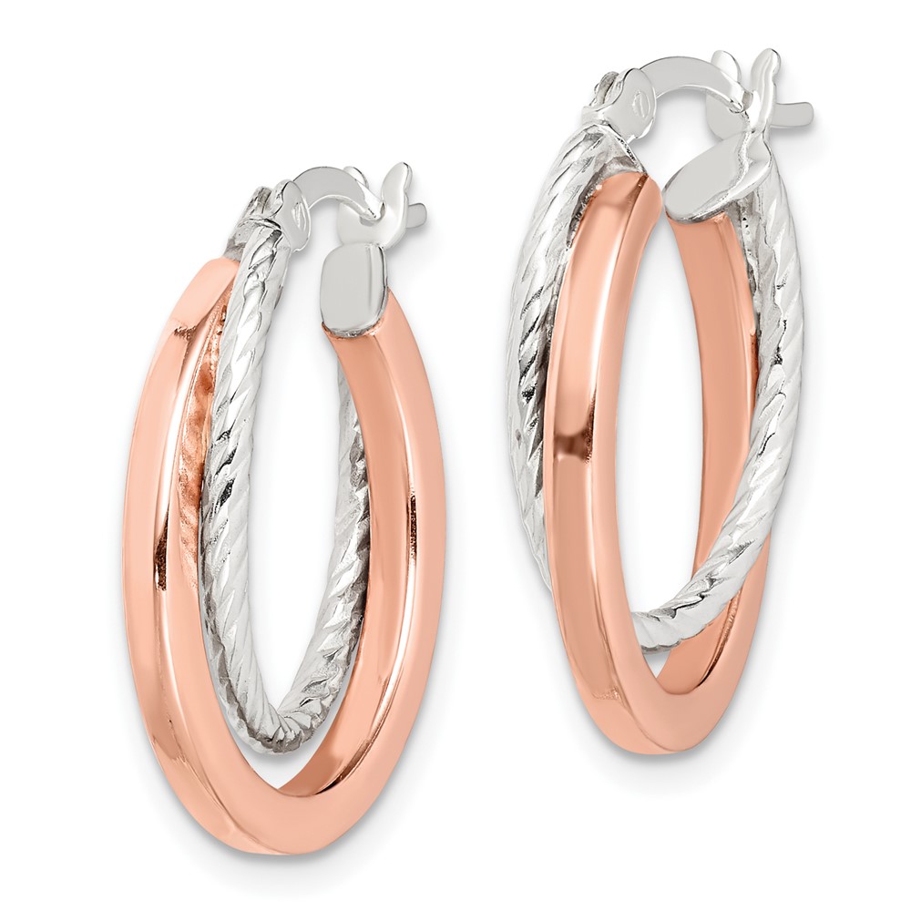 Sterling Silver and Rose Tone Double Hoop Earrings (QE14124)
