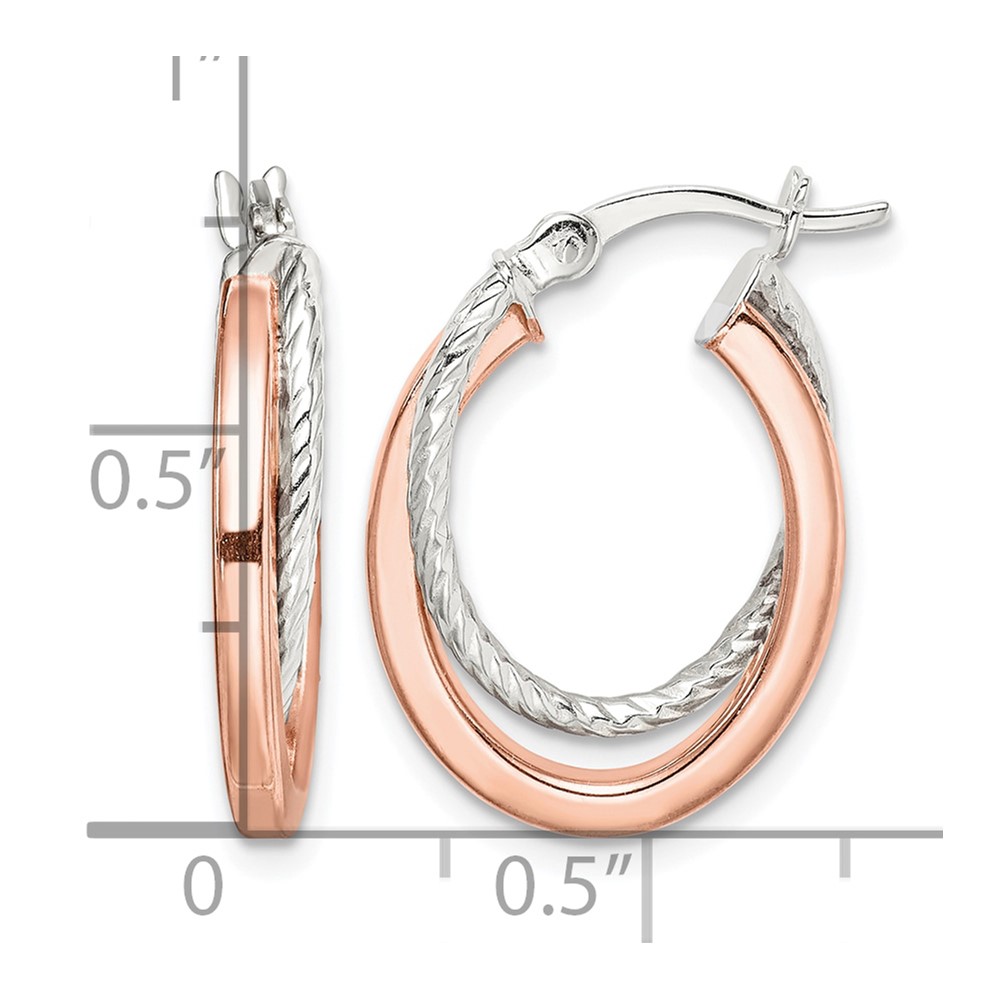 Sterling Silver and Rose Tone Double Hoop Earrings (QE14124)