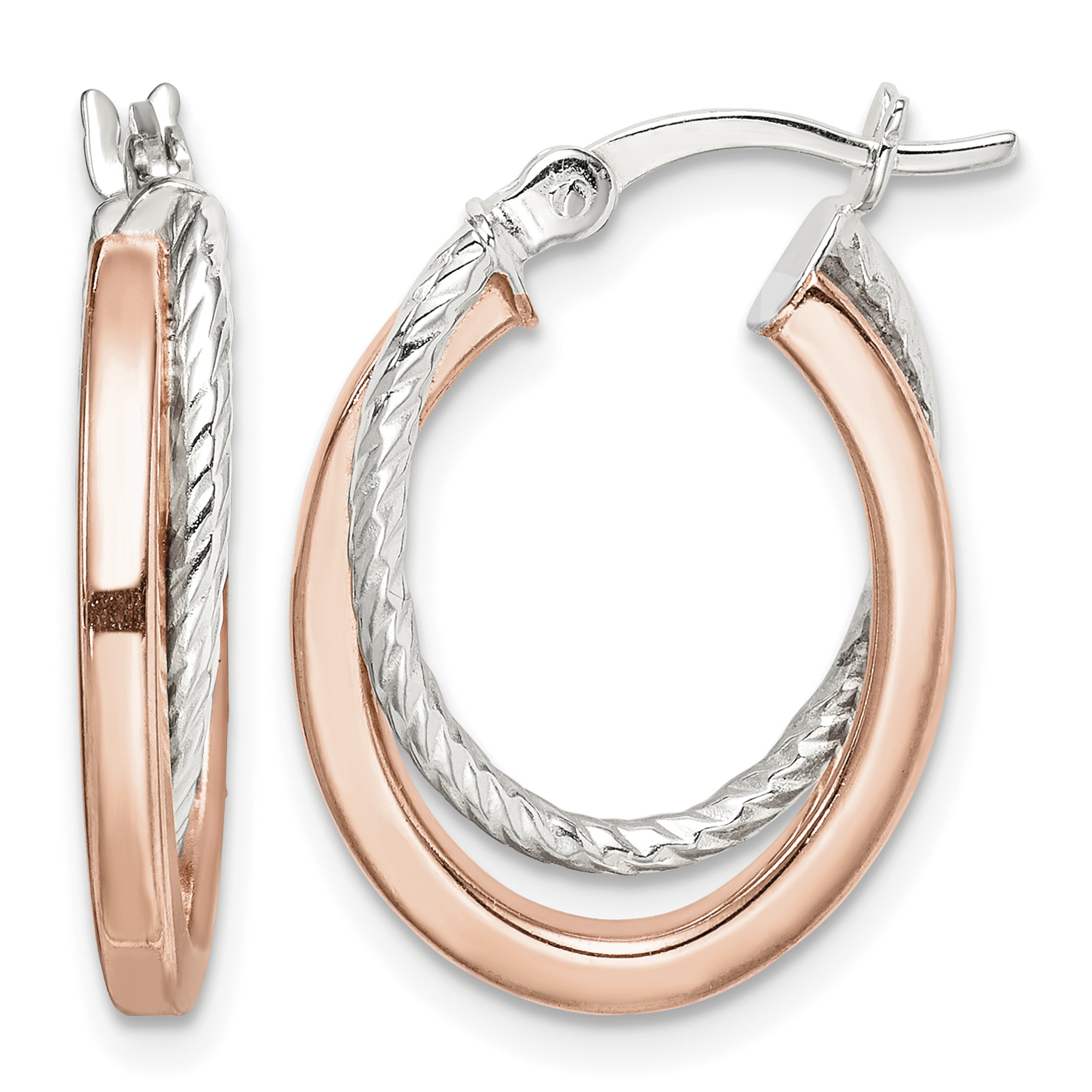 Sterling Silver and Rose Tone Double Hoop Earrings (QE14124)